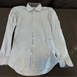 Bugatchi Men's Blue Plaid Dress Shirt